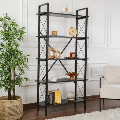 Produktbild von Skye Decor, Elysian - Wood Black, Black, Bücherregal, Holz Schwarz, 100 % Melaminplatte, 90 x 33,5 x 180 cm