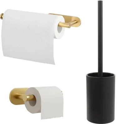 Image de Ensemble d'accessoires de salle de bain brosse porte-papier et porte-serviette doré
