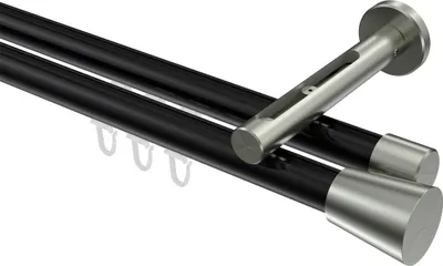 Produktbild von Interdeco Innenlaufstange / Gardinenstange mit Innenlauf Schwarz / Edelstahl-Optik, Typ Siteno Sitra (Konus), 20 mm Ø 2-läufig, 480 cm