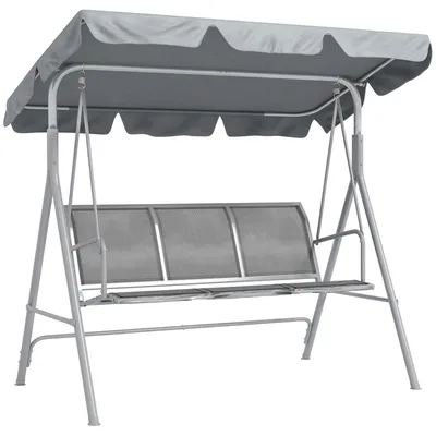 Image de Balançoire hollywoodienne 3 places avec toit, métal gris/argent, 170 x 110 x 153 cm