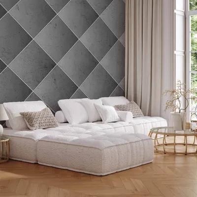 Produktbild von Selbstklebende Folie Fototapete - Grey symmetry - geometric concrete pattern with white joints 294x210 cm Muster f-A-10033-a-c