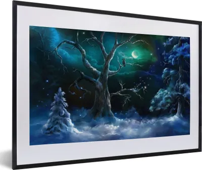 Produktbild von MuchoWow® MuchoWow® Gerahmtes Poster Eule - Schnee - Mond 60x40 cm - Poster mit zchwarzem Bilderrahmen - Schlafzimmer - Plakat in Rahmen - Drucken