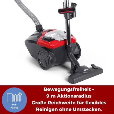 Produktbild von Fakir Red Vac Power Staubsauger mit Beutel 700W, Bodenstaubsauger, HEPA H13 Filter, sehr leisem Hocheffizienzmotor 69dB(A), 3l Staubbeutel, 9m Radius