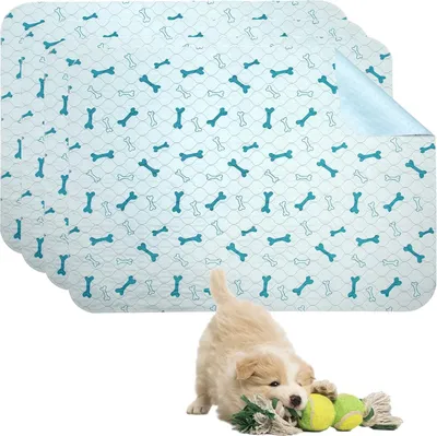 Produktbild von Waschbare Welpenunterlagen(4 Stück), Saugfähig Puppy Pads hundeunterlagen, Hygieneunterlagen trainingsunterlagen für hunde Wiederverwendbare mit rutschfester Boden-Blau-S
