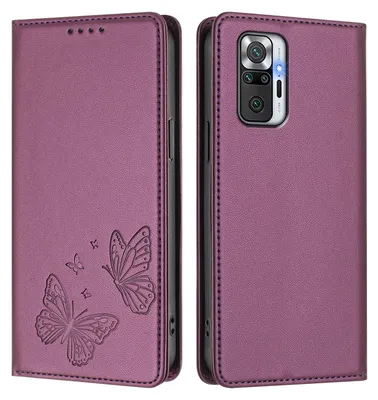Produktbild von Lederhülle für Xiaomi Redmi Note 10 Pro/Note 10 Pro Max, Schmetterling Prägung Leder Brieftasche Schutzhülle mit Ständer Lila