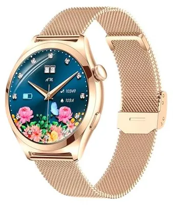 Produktbild von Smartwatch Damen Rund mit Anruffunktion, 1,27" HD Fitness Tracker mit SpO2 Herzfrequenz Schlafüberwachung, Wasserdicht Fitnessuhr Damen, 120+ Sportmodi Smart Watch für Android & iOS (Roségold)