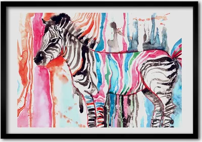 Produktbild von Bild - Bilderrahmen - 100 cm x 70 cm - MDF - Rahmen - Foto - Wandkunst buntes Zebra