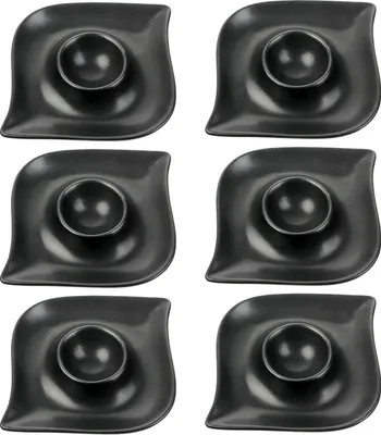 Produktbild von Schramm® 6 Stück Eierbecher Porzellan weiß matt oder schwarz matt geschwungen wählbar in 2 verschieden Farben Eierhalter mit Ablage Eierständer , Farbe:schwarz