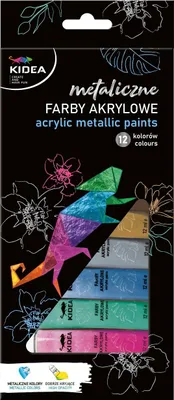 Zdjęcie produktu dla Farby akrylowe metaliczne 12 kolorów 12 ml Kidea