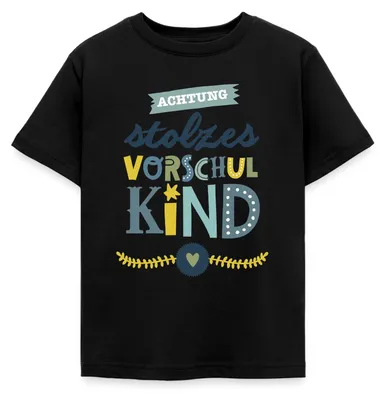Produktbild von Spreadshirt Stolzes Vorschulkind Kita Abgang Kinder T-Shirt, 98/104 (3-4 Jahre), Schwarz