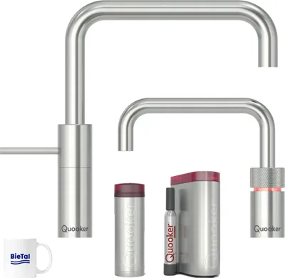 Produktbild von Quooker Wasserhahn Nordic Square Twintaps Voll Edelstahl & PRO3 & CUBE