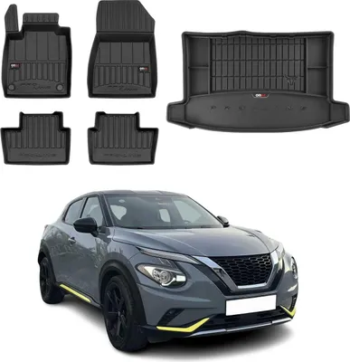 Zdjęcie produktu dla Zestaw dywaników podłogowych i wykładziny bagażnika OMAC do Nissan Juke 2019-2025 gumowy czarny 5x