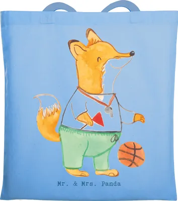 Produktbild von Mr. & Mrs. Panda Tote Bag Basketballtrainer Herz - Sky Blue - Geschenk, Laptoptasche, Sport, Basketball, Verein, Tasche, Basketballer, Stoffbeutel, dokumententasche