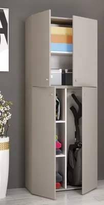 Produktbild von VCM Holz Besenschrank | 6 Fächer | Haushaltsschrank | Maße: B. 70 x H. 184 x T. 40 cm | 4 Drehtüren - Lona