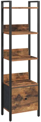 Produktbild von Bücherregal Standregal Bücherschrank - 5 Ebenen - Mit herausziehbarer Schublade - 33 x 24 x 131 cm - Für kleine Räume