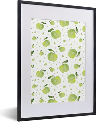 Produktbild von MuchoWow® Gerahmtes Poster Äpfel - Aquarelle - Muster 30x40 cm - Poster mit Schwarzem Bilderrahmen Wandposter Rahmen Foto Bilder - Wandposter Schlafzimmer