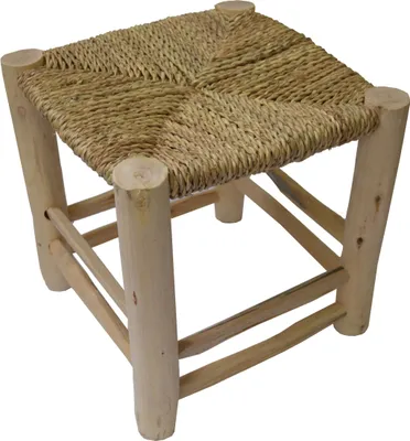 Immagine prodotto di Sgabello poggiapiedi in legno in stile scandi con foglie di palma intrecciate 30x30 cm
