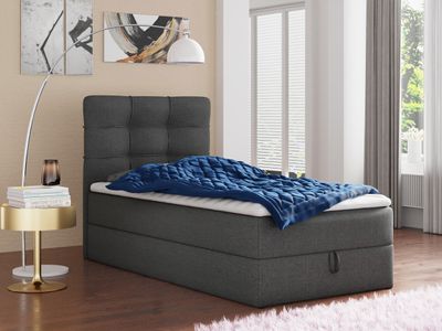 Boxspringbett Best Mini mit Bettkasten und Matratzentopper - Einzelbett mit Bonell-Matratze und Topper, Polsterbett, Bett, Schlafzimmer (Dunkelgrau (Inari 94), 120 x 200 cm)