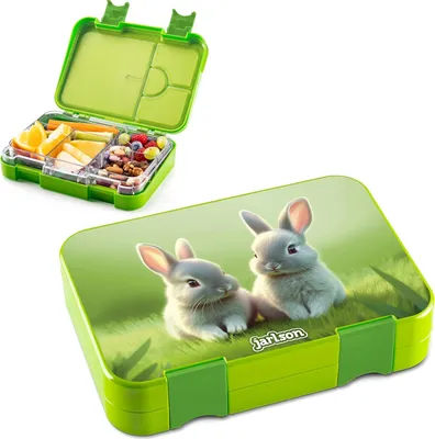 Produktbild von Toni Lunchbox mit Fächern - Bento Box für Kinder - lekfreie Snackbox für Kleinkinder und Schule - Mädchen und Jungen Snackbox (Hase)