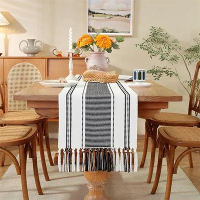 Image de Nappe en lin à grandes trames avec finitions brossées - 35 x 183 cm - Tissage serré - Lavable et réutilisable - Idéale pour les événements en plein air, les fêtes, les mariages et les vacances