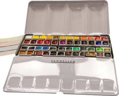 Produktbild von Sennelier Aquarellfarbe - Set mit 48 halben Naepfchen N131607.00 Metallkasten