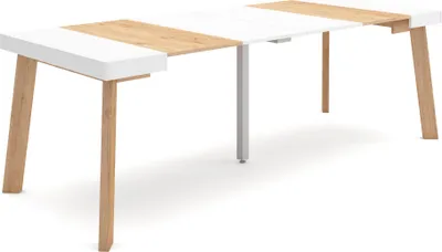 Produktbild von Ausziehbarertisch, 222x90x73cm, Für 10 Gäste, Hölzerne Beine, Eiche und weiß