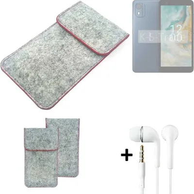 Produktbild von K-S-Trade Handy Schutz Hülle kompatibel mit Nokia CO2 Schutzhülle Handyhülle Filztasche Pouch Tasche Case Sleeve Filzhülle hellgrau roter Rand +