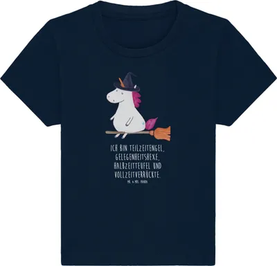 Produktbild von Mr. & Mrs. Panda Babyshirt Einhorn Hexe 0. - 6. Monat - French Navy - Geschenk,  T-Shirt, Unicorn, Teufel, Einhörner, Baby Shirt, Frau, Jerseyshirt, Organic, Leben