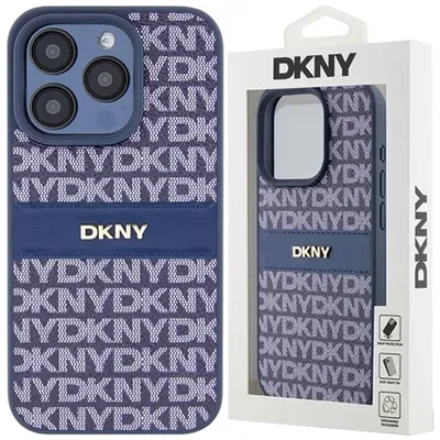 Produktbild von DKNY Leder-Monostreifen und Metalllogo - iPhone 15 Pro Hülle (Blau)