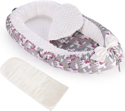 Image de Nid d'ange avec matelas, lit portable pour nouveau-né de 0 à 24 mois, doux, lavable en machine, léger(Licorne / Gris)