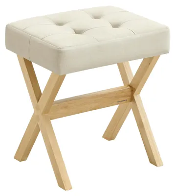 Produktbild von SONGMICS Schminkhocker, gepolstert, Beine aus Holz, 32 x 42 x 46 cm – Sandbeige + Naturfarben