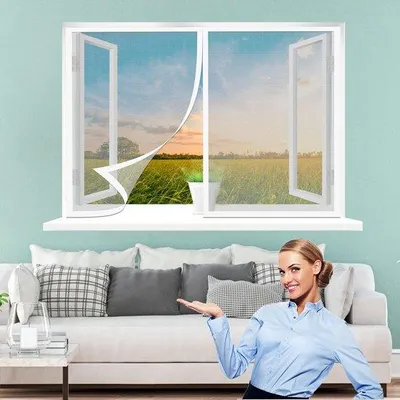 Productafbeelding van Raamscherm - Vliegenhor Hor - Insecten Buiten Houden - Magnetische Bevestiging - 50 x 150 cm - Wit