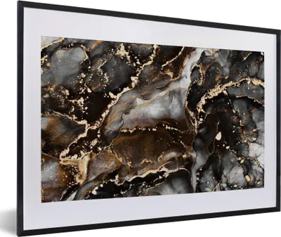 Produktbild von MuchoWow® Gerahmtes Poster Marmor - Gold - Glitzer - Luxus 60x40 cm - Poster mit Schwarzem Bilderrahmen Wandposter Rahmen Foto Bilder - Schlafzimmer - Plakat in Rahmen - Drucken