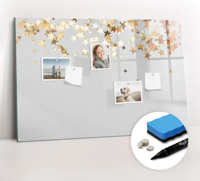 Produktbild von Magnetpinnwand Memoboard - Zubehörsatz - Schwarzer Marker + Schwamm + Magnete - 90 x 60 cm - Sterne