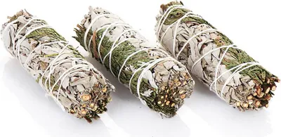 Produktbild von 3x Weißer Salbei + Zedernspitzen 10cm 4" Smudge Sticks Räucherbündel 30g 6727