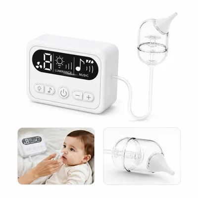Produktbild von Elektrischer Nasensauger Baby mit 9 Saugstufen, wiederaufladbar, LED Licht & Schlafmusik, 3 Silikon Aufsätze für sanfte Reinigung verstopfter Nase