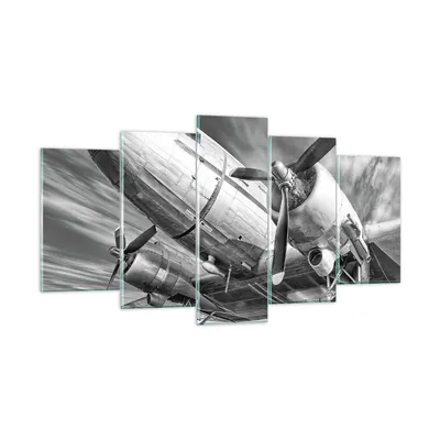 Produktbild von Bilder auf glas - 5 Teile - Flugzeug Retro Flugzeug - 160x85cm - Glasbilder - Wandbilder - Bilder - zum Aufhängen bereit - Wanddekoration aus Glas - Glas Bilder - Wandbild auf Glas - GEA160x85-4952