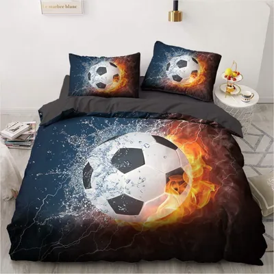 Productafbeelding van Voetbalbeddengoedset, 220x240 cm, oranje, microvezel, 3-delig, met rits