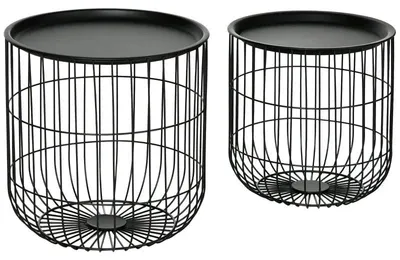 Image de Tables d'appoint assorties, avec espace de rangement | Couleur : Noir | Dimensions : 40x40x40 / 35x35x35 cm