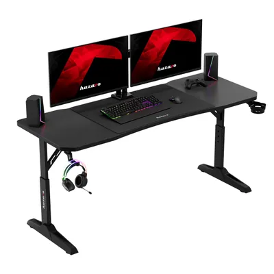 Produktbild von Huzaro Hero 4.6 Gaming Tisch – höhenverstellbar 160x60 cm, Carbon-Oberfläche, XXL-Mauspad, Kopfhörer- & Getränkehalter