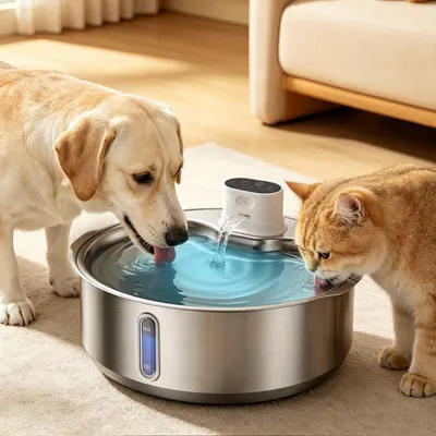 Productafbeelding van Zimilo kattenfontein van roestvrij staal, 8 liter, met batterij en sensor. Automatische drinkfontein voor katten en honden, draadloze waterdispenser, inclusief 1 vervangingsfilter