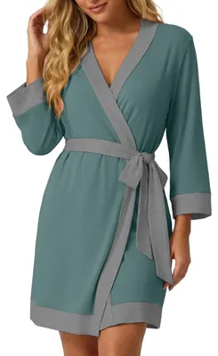Produktbild von Solidchoice – Damenbademantel, kurz, mit 3/4-Ärmeln, Kimono-Stil, V-Ausschnitt
