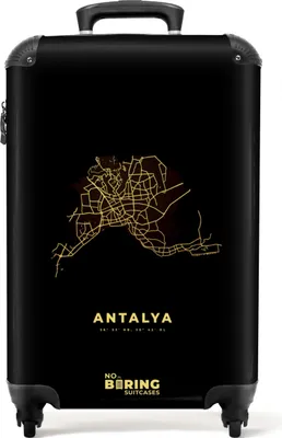 Produktbild von NoBoringSuitcases.com® Koffer Handgepäck Trolley Rollkoffer Kleine Reisekoffer mit 4 Rollen - Karten - Stadtplan - Gold - Antalya - Luxus - Cabin Size < 55x40x23 cm & 55x40x20 cm - Fotokoffer - Kabinenkoffer - BoardgepäckHandgepäck Koffer 55x35x20 cm, 36L,