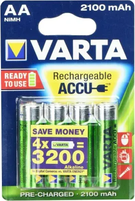 Zdjęcie produktu dla Varta 56706, Bateria do ponownego naładowania, AA, Niklowo-metalowo-wodorkowa (NiMH), 1,2 V, 4 szt., 2100 mAh