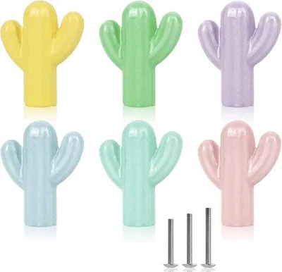 Produktbild von Keramische Kinderkamer Deurknoppen in Cactusvorm - Set van 6 Stuks