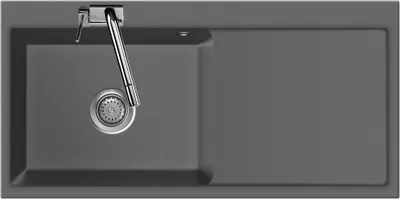 Produktbild von Auflagespüle KeraDomo MERA 100 SL Titan Becken links mit Handbetätigung