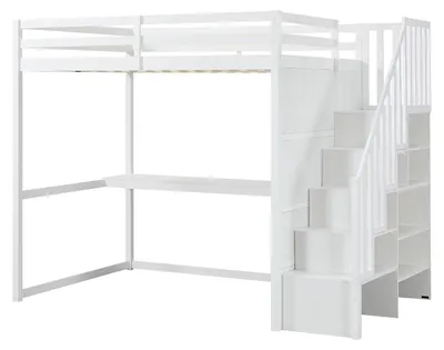 Produktbild von Hochbett 140 x 190 cm - Kiefer und MDF - Weiß - Mit Schreibtisch - MENIZI
