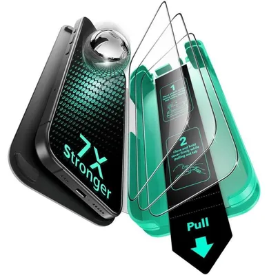 Productafbeelding van Pantserglas voor iPhone 16 Pro, 3 stuks, gehard glas, militaire beschermingsklasse, zonder luchtbellen, met montagehulp