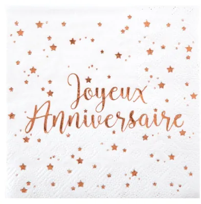 Produktbild von 20 Servietten Alles Gute zum Geburtstag Rosegold mit rosa Sternen -