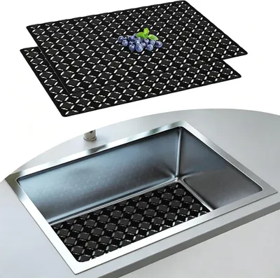 Produktbild von 2er-Set Spülbeckenmatte 40x30 cm – Zuschneidbare Einlage aus PVC, Rutschfeste Abtropfmatte, Kratzschutz für Edelstahl- und Keramikspülen, Schwarz